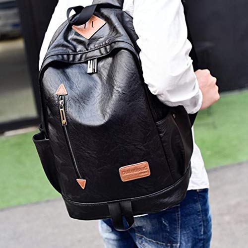 Mochila Simple de Cuero Suave para Hombres, Tendencia de la Moda, Mochila Escolar, Mochila Juvenil, Bolso de Cuero Negro