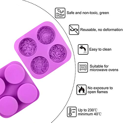 Moldes de silicona Jabón 4 cavidades Molde para jabón redondo de silicona 4 cavidades Molde de yeso para jabón de chocolate helado para jabón cupcakes y muffins para manualidades caseras (A)