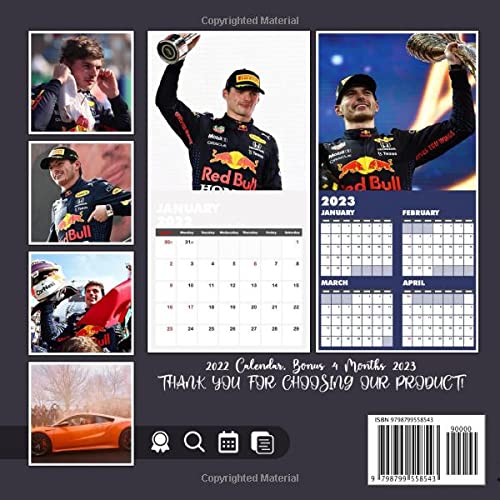 Motor racing, Formula 1 Racers. Gifts for Lunar Moon Phases | Calendar Calendario Calendrier | BONUS 4 Months 2023: Mαх Vєrstαppєn Racer Calendar 2022