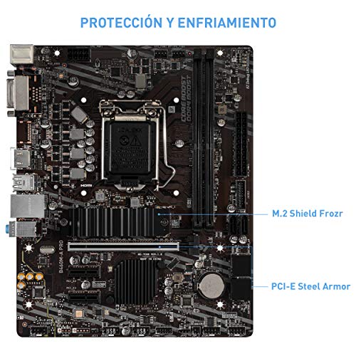 MSI - B460M-A PRO - Placa Base Pro Series (10th Gen Intel Core, LGA 1200 Socket, DDR4, USB 3.2 Gen 1, Gigabit LAN, DVI-D/HDMI)