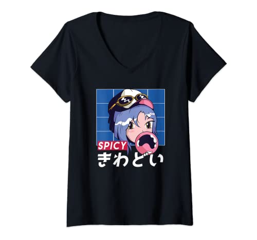 Mujer Anime Gamer Chicas anime chica picante japonés kanji Camiseta Cuello V