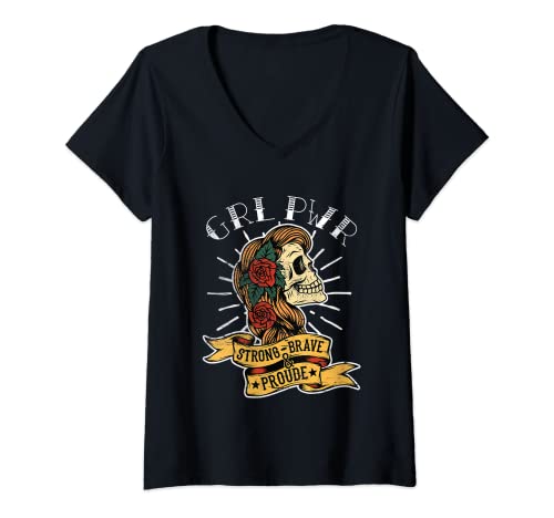 Mujer Chica Rockabilly Vintage Retro Girl Power Tattoo Pin-Up Camiseta Cuello V