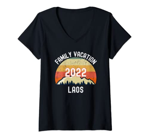 Mujer Laos Vacaciones Familiares 2022 Matching Camiseta Cuello V