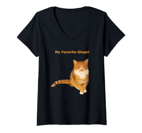 Mujer Mi favorito Ginger Orange Tabby Cat Lover Camiseta Cuello V