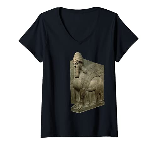 Mujer Tesoros de Lamassu de la Mesopotamia con alas asiria Camiseta Cuello V