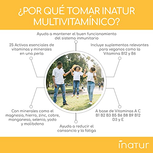 Multivitaminas y Minerales – 230 perlas | Inatur | 25 Vitaminas (A C Complejo B D E Niacina y Ácido Fólico) y Minerales activos esenciales | Suministro 7 meses