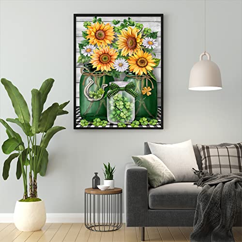 MXJSUA 5D Diamond Painting Kit Completo Diamond Painting Flores Bordado Diamante 5D Pintura Diamante DIY 5D Diamond Painting Flores Decoración de la pared del hogar St. Patrick's Day - Flowers 30x40cm