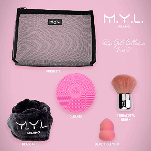 M.Y.L. Juego de pinceles de maquillaje profesional, orejas de conejo para mujer, licuadora de belleza, limpiador, bolso de mano. Idea de regalo de mujer