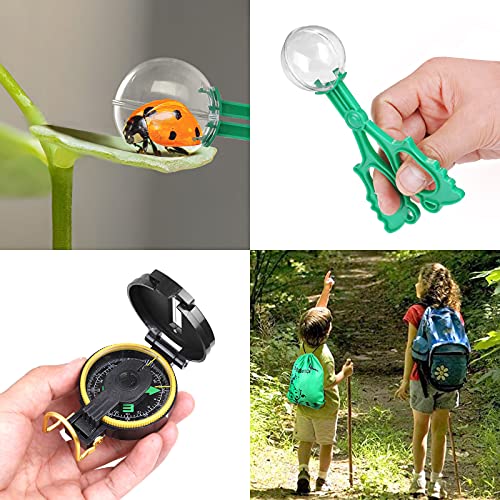 Nabance Kit Explorador para Niños, 24 Piezas Juguetes de Exploración con Binoculares, Caja de Observación ​con Lupa, Linterna, Brújula, Insectos Simulados, Bolsa de Almacenamiento, Manual de Insectos