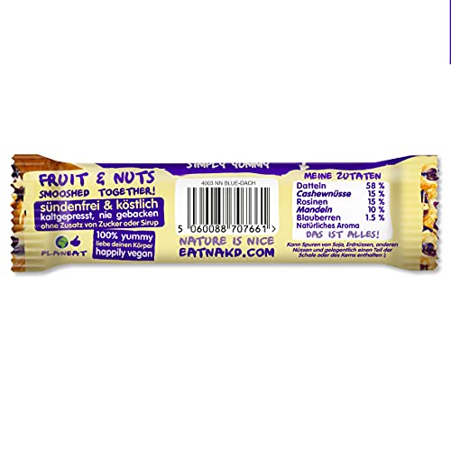 Nakd Blueberry Muffin - Barritas de Fruta y Frutos Secos con Arándanos - Sin Azúcar Añadido - Sin Gluten - Sin Lactosa - Vegano - Pack 18 Barritas x 35 g