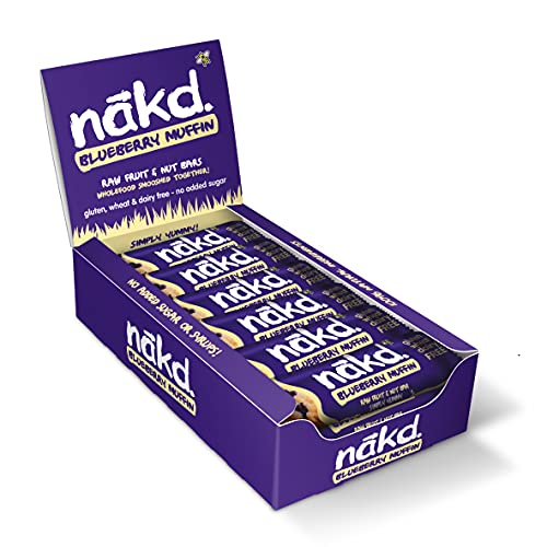 Nakd Blueberry Muffin - Barritas de Fruta y Frutos Secos con Arándanos - Sin Azúcar Añadido - Sin Gluten - Sin Lactosa - Vegano - Pack 18 Barritas x 35 g