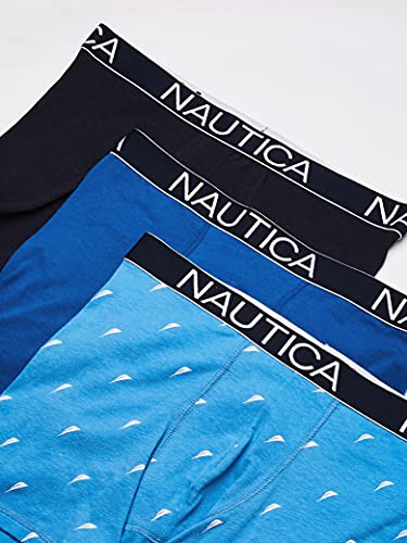 Nautica Men's 3-Pack Classic Underwear Cotton Stretch Boxer Brief, Peacoat/Sea Cobalt/sail Printaero Blue, X-Large