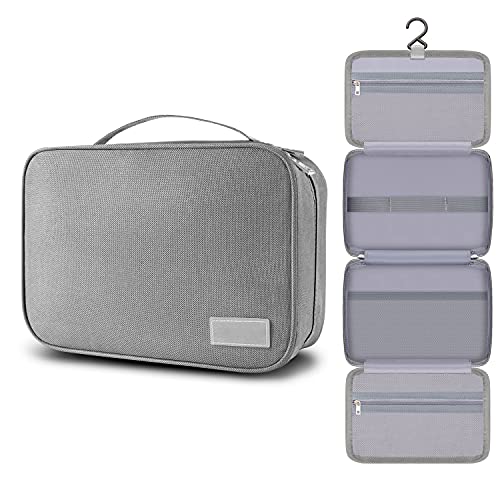 Neceser Viaje Impermeable para Colgar Gran Capacidad Neceser Maquillaje, Bolsa de Aseo, Bolsa de Maquillaje Portátil de Viaje, Organizador con Divisores para Cosmético - Gris