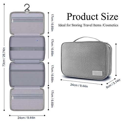 Neceser Viaje Impermeable para Colgar Gran Capacidad Neceser Maquillaje, Bolsa de Aseo, Bolsa de Maquillaje Portátil de Viaje, Organizador con Divisores para Cosmético - Gris