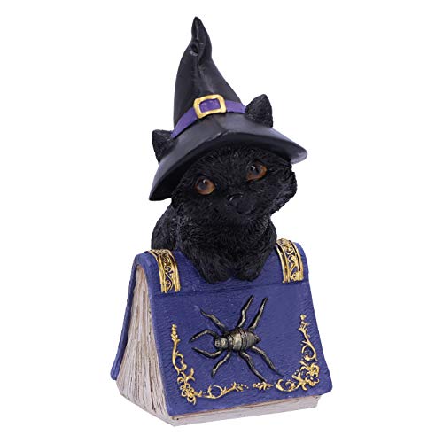 Nemesis Now Pocus Small Witches Familiar-Figura Decorativa, diseño de Gato Negro y Libro de hechizos, Resina, Morado, 12.7cm