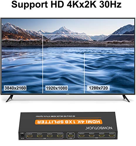 NOWBOTUCH 1x8 Divisor HDMI 8 Puertos 1 Entrada 8 Salidas Conmutador HDMI 1 Puerto a 8 HDMI Display Duplicado/Espejo Divisor Ver 1.4 Certificado para Full HD 1080P Soporte 3D de Alta resolución