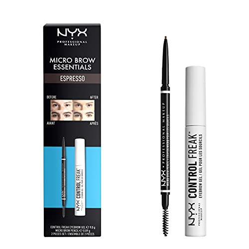NYX Professional Makeup Kit Dúo Brow Essentials Micro Brow Pencil & Control Freak Clear Brow Gel, Tono: Espresso