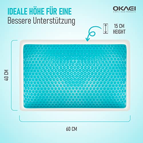 Okaei GelCell - Almohada de espuma viscoelástica con funda de gel refrescante, ortopédica para el dolor de cuello - Almohada ergonómica - Almohada para el dolor de cuello - 60 x 40 x 15 cm