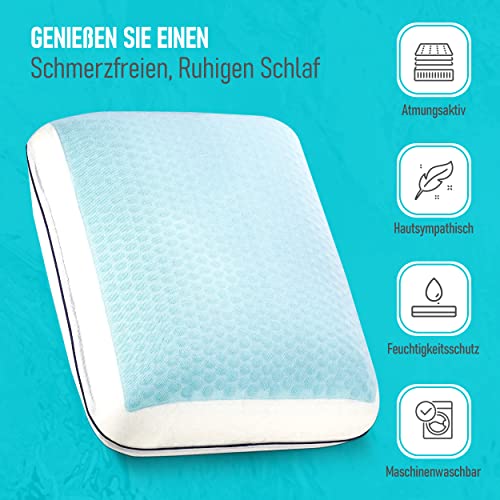 Okaei GelCell - Almohada de espuma viscoelástica con funda de gel refrescante, ortopédica para el dolor de cuello - Almohada ergonómica - Almohada para el dolor de cuello - 60 x 40 x 15 cm