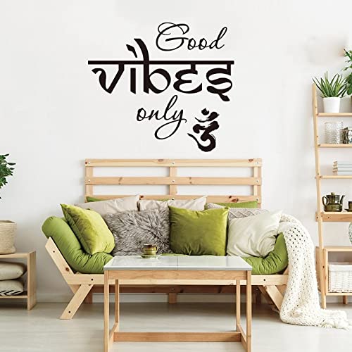 Om Good Vibes Only Yoga Mandala Etiqueta de la pared Good Vibes Om Yoga Mandala Tatuajes de pared Dormitorio Vinilo Decoración para el hogar Mural A6 45x40cm