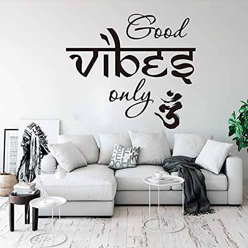 Om Good Vibes Only Yoga Mandala Etiqueta de la pared Good Vibes Om Yoga Mandala Tatuajes de pared Dormitorio Vinilo Decoración para el hogar Mural A6 45x40cm