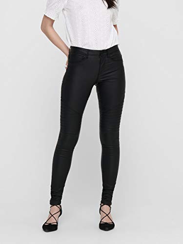 Only Onlnew Royal Coated Biker Skinny Fit Jeans Vaqueros, Negro (Black), S/30L para Mujer