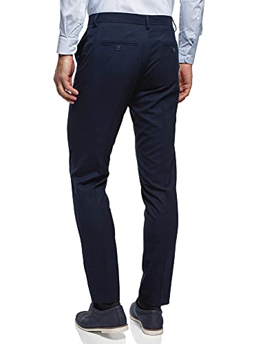 oodji Ultra Hombre Pantalones Ajustados con Pinzas, Azul, 38