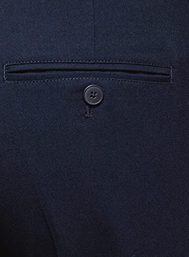 oodji Ultra Hombre Pantalones Ajustados con Pinzas, Azul, 38