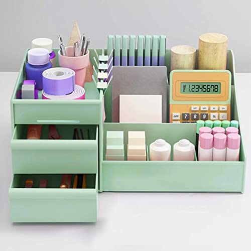 Organizador Maquillaje, Cosméticos con Cajones. Caja de Escritorio para Almacenar Cremas, Maquillaje 28cm x 13cm x 17cm (Verde)