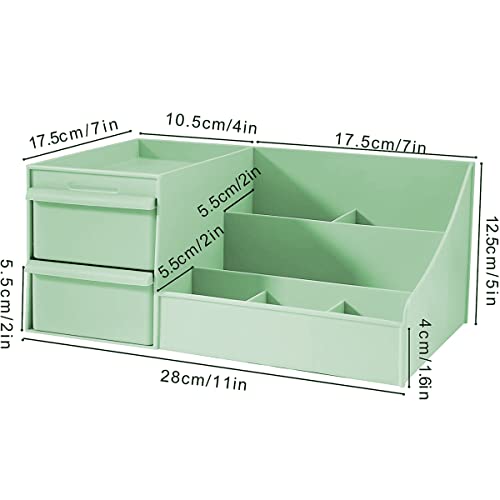 Organizador Maquillaje, Cosméticos con Cajones. Caja de Escritorio para Almacenar Cremas, Maquillaje 28cm x 13cm x 17cm (Verde)