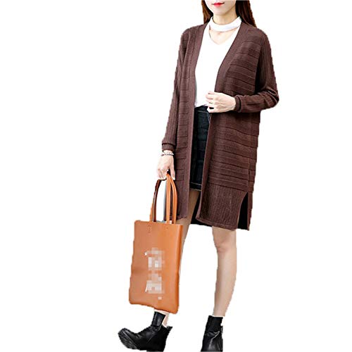 Otoño Mujer suéter cárdigan Cachemir de Punto más tamaño Poncho Abrigo Moda Manga Larga suéter Suelto Brown One Size