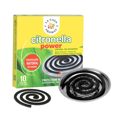 Pack 10 Espirales De Incienso Citronela para Interior o Exterior, La Duración Mas Larga, Mayor Utilidad Que Vela Anti Mosquitos y Insecticidas, Incluye Plato Quemador De Incienso