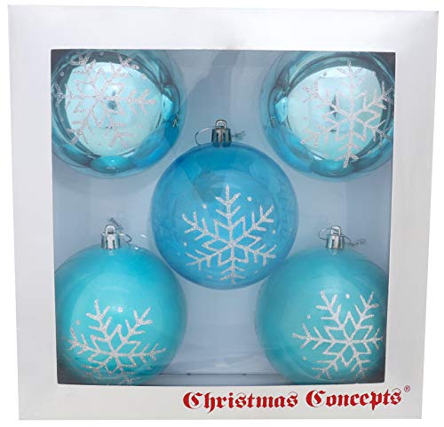 Pack de 5 - 100 mm Turquesa / Hielo Chucherías Azul con Copo de Nieve Decoración - árbol de Navidad de Las chucherías