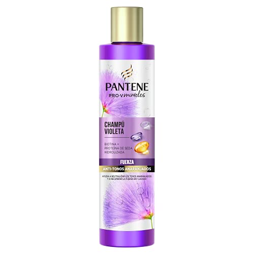 Pantene Pro-V Miracles Champú Violeta Fuerza & Anti-Tonos Anaranjados, Biotina + Proteína De Seda Hidrolizada Para El Pelo Decolorado Y Dañado, 225ml