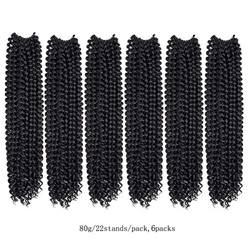 Passion Twist Crochet pelo 6 paquetes de 18 pulgadas QingJun- Bohemia pre bucles sintético ondulado de agua natural trenzas de ganchillo pasión torcido pelo para mujeres negras (18 pulgadas 1B)