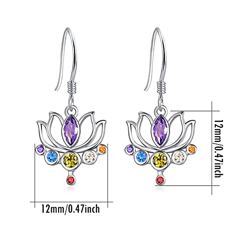 Pendientes de flor de loto de plata de ley 925 con colgante de chakra, hipoalergénicos, con circonita para mujeres, niñas, hija, madre