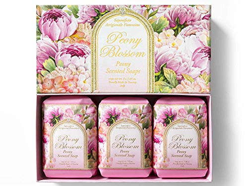 Peony Blossom, Jabón con aroma de peonía, pack regalo 3 pastillas de 200 g, Jabón artesanal italiano de Saponificio Artigianale Fiorentino