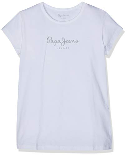 Pepe Jeans Hana Glitter S/S Camiseta, Blanco (White 800), 14 años para Niñas