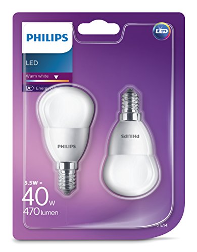 Philips 929001157860 - Pack de 2 Bombillas LED vela, casquillo E14, 40 W, no regulable
