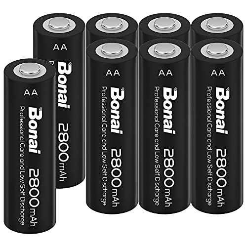 Pilas Recargables AA, BONAI Alta Capacidad 2800mAh 1.2V 1200 Ciclos de Pilas AA Recargable NI-MH, Precargadas para los Equipos Domésticos (8 Piezas)