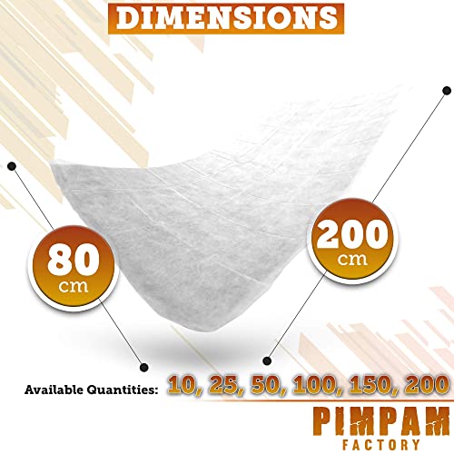 PimPam Factory - Pack de 25 Sábanas de TNT Desechables | Fabricado en España | 80x200cm | Hipoalergénico | Repele Líquidos | No Ajustable | Ideal para Camas y Camillas de Masaje | 100% Reciclables