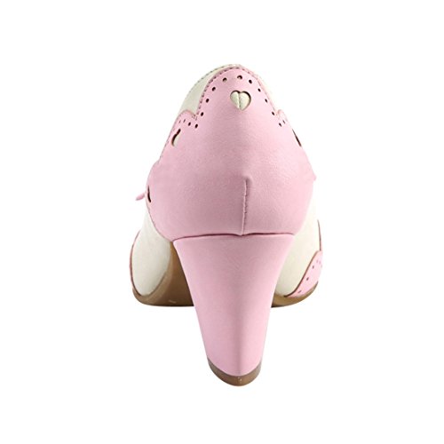 Pin Up Couture WIGGLE-17 Cream-Pink Faux Leather UK 4 (EU 37)