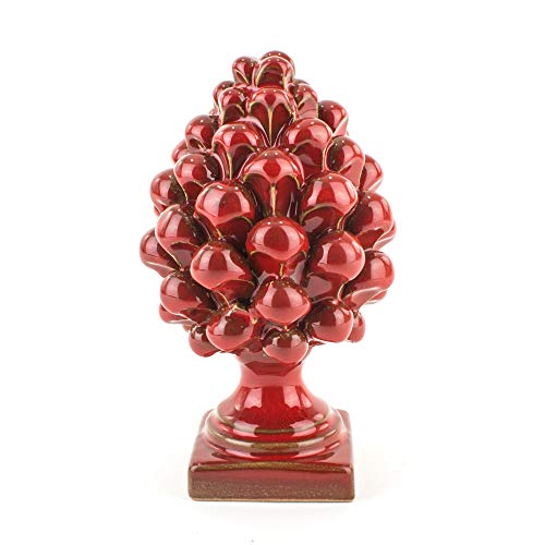 Piñas rojas navideñas de 12 cm de altura + 14 cm de altura de cerámica de Caltagirone hechas a mano, par de piñas sicilianas