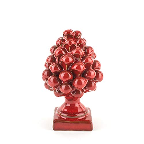 Piñas rojas navideñas de 12 cm de altura + 14 cm de altura de cerámica de Caltagirone hechas a mano, par de piñas sicilianas