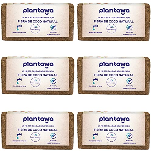 PLANTAWA Fibra de Coco 60L, 10L x 6 Bloques Sustrato de Coco, Fibra de Coco Natural, Tierra para Plantas Uso Huerto Urbano Terrario Plantas Exterior Turba para macetas