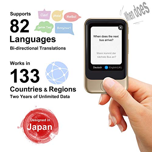 POCKETALK"S" Traductor de voz/camara Dorado - Dispositivo portátil de traducción bidireccional - Datos moviles incorporados (eSIM)