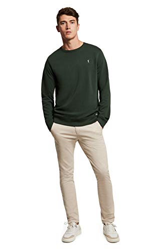 POLO CLUB Sudadera Orgánica Verde Bosque con Cuello Redondo para Hombre