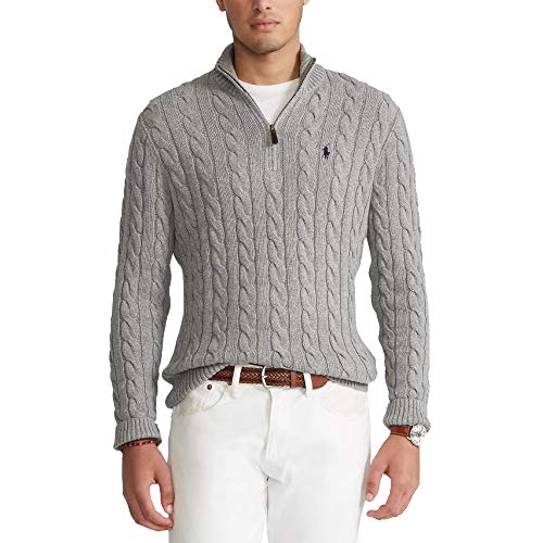 Polo Ralph Lauren Jersey de algodón Cable-Knit Half Zip (S, Grey Heather)