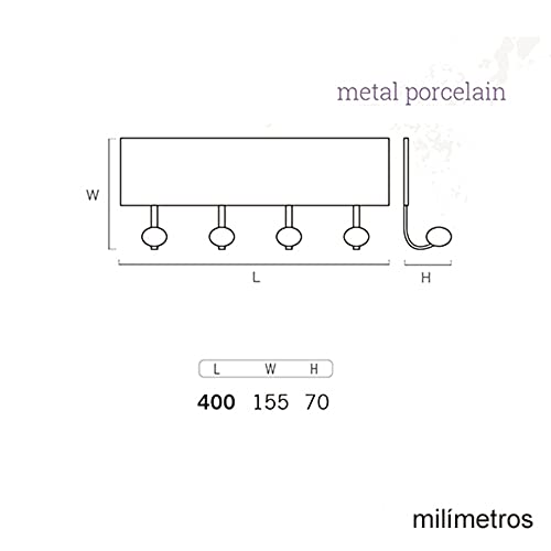 POMOLINE Percha Pared Vintage 4 Ganchos Porcelana Nautica Retro 400x155MM