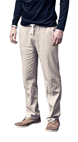 Port&Lotus Men's Linen Casual Pants XXX-Large Beige